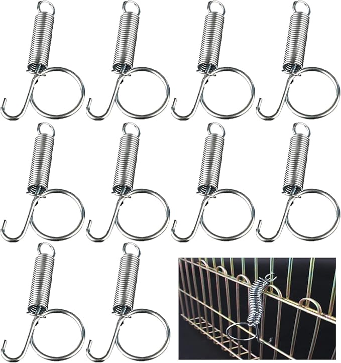 Spring Cage Latch Door Spring Hook Metal Finger for Fixing Rabbit, Dog, Cat, Parrot, Guinea Pig, Bunny, JSM Pet Cage Door(10Packs)