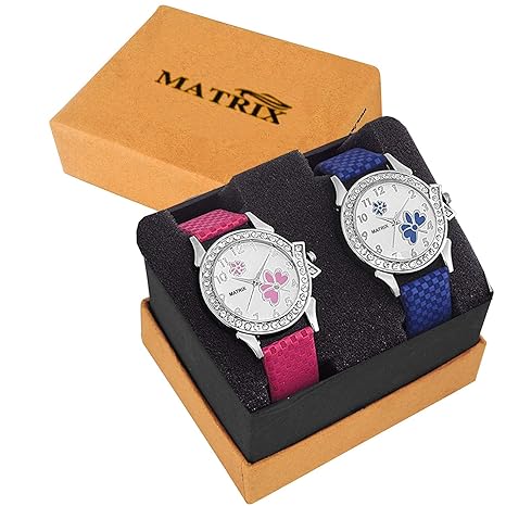 Analogue Blue Pink White Dial Girl's & Women's Combo Of 2 Watch -Bae-5