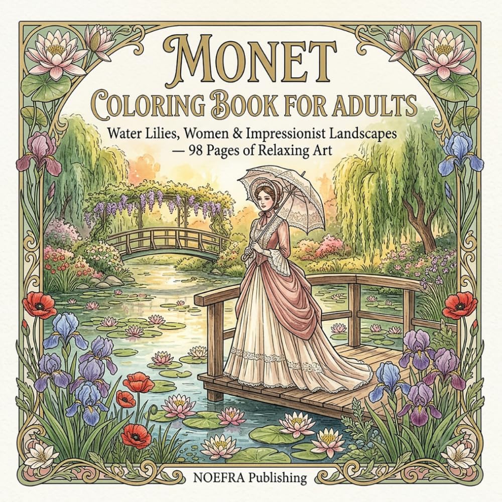 Monet Coloring Book for Adults: Water Lilies, Women & Impressionist Landscapes — 98 Pages of Relaxing Art