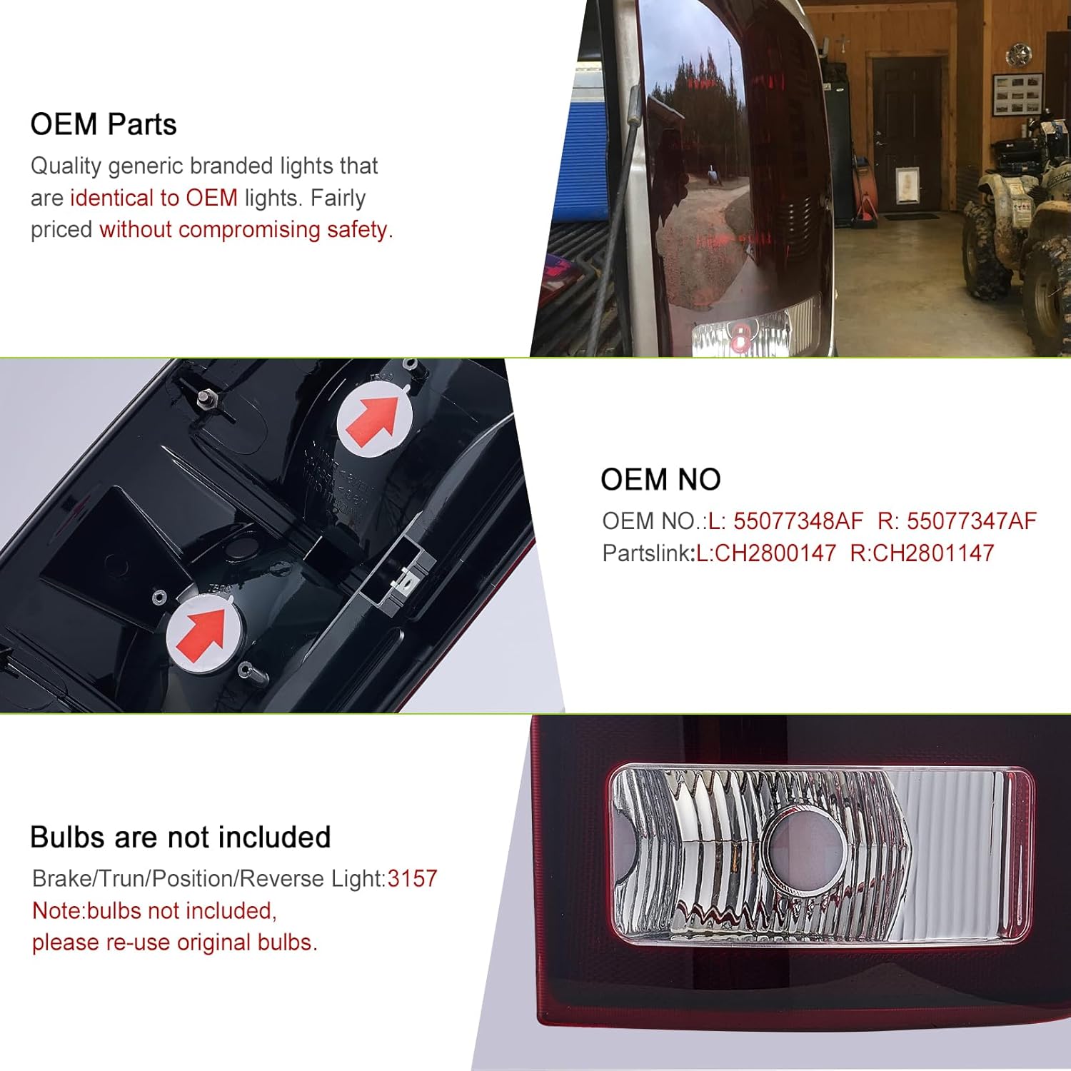 Tail Light Assembly for Dodge Ram 1500/2500/3500 2002-2006 (Pair Set) - OEM Style Dark Red - Part# 55077471AA, 55077470AA