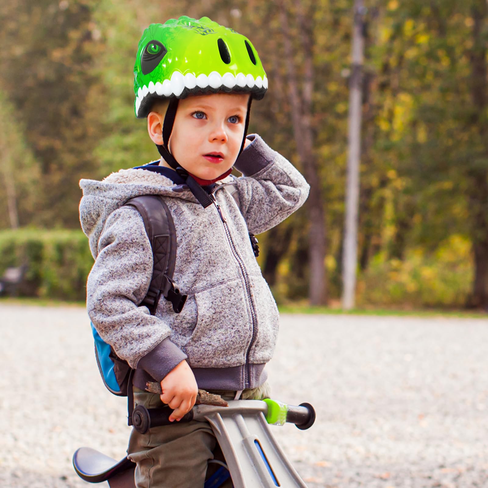 Casco Bici Bambini Favoto - Leggero 230g, Regolabile 50-54cm | Design Dinosauro Traspirante - Foto 5