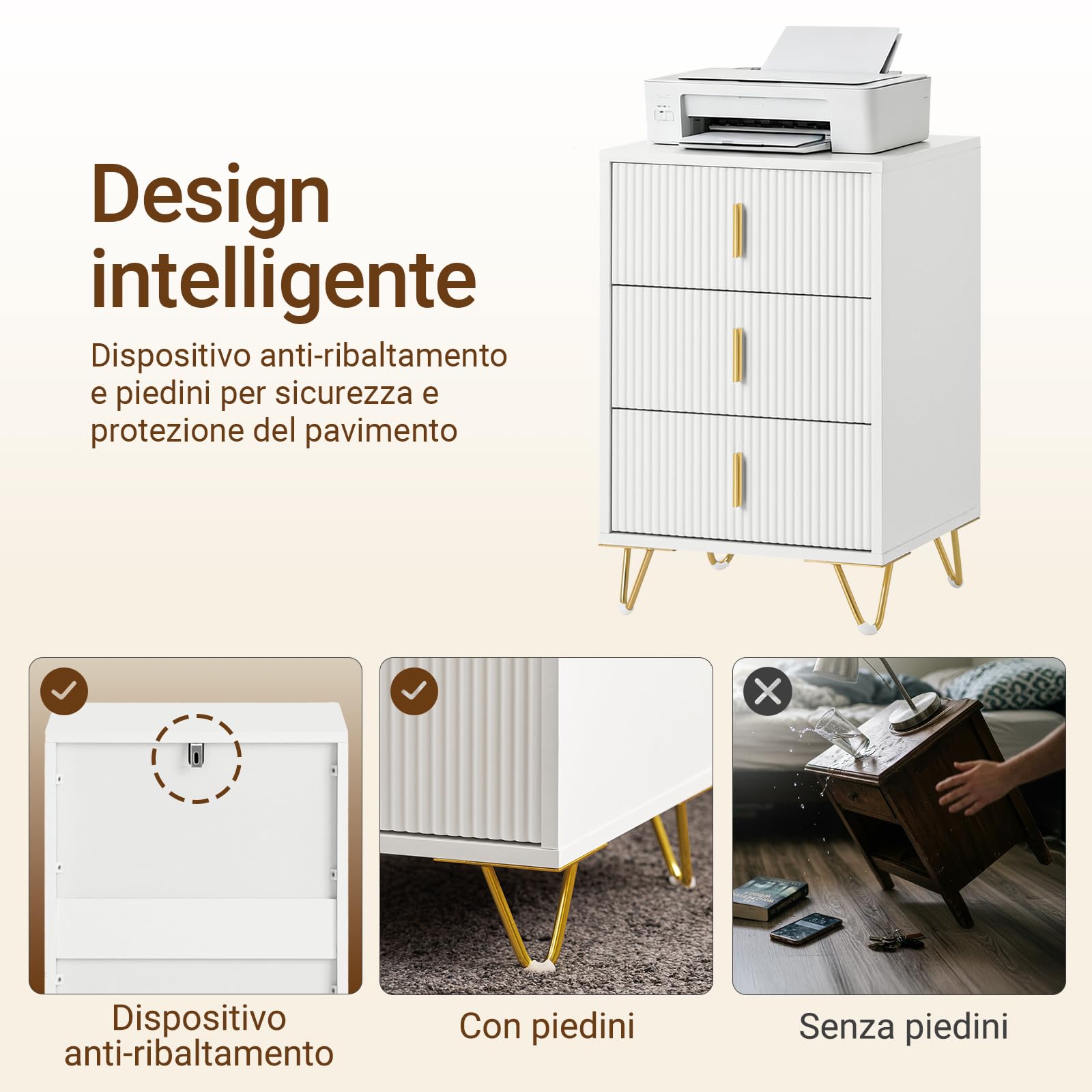 SoBuy set di 2 comodini con 3 cassetti salvaspazio 40x40x63cm camera | Tavolino da letto ergonomico altezza 63cm per piccoli ambienti, mobile bianco moderno, FBT115-L-Wx2