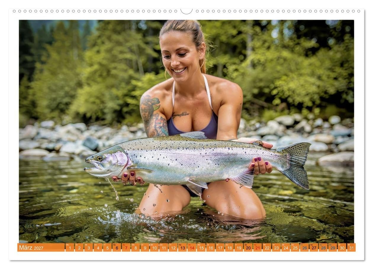 Sexy - Girls mit großen Lachsen (Wandkalender 2027 DIN A2 quer), CALVENDO Monatskalender: Selbstbewusste Girls präsentieren stolz ihre riesigen Lachse. (CALVENDO Erotik)