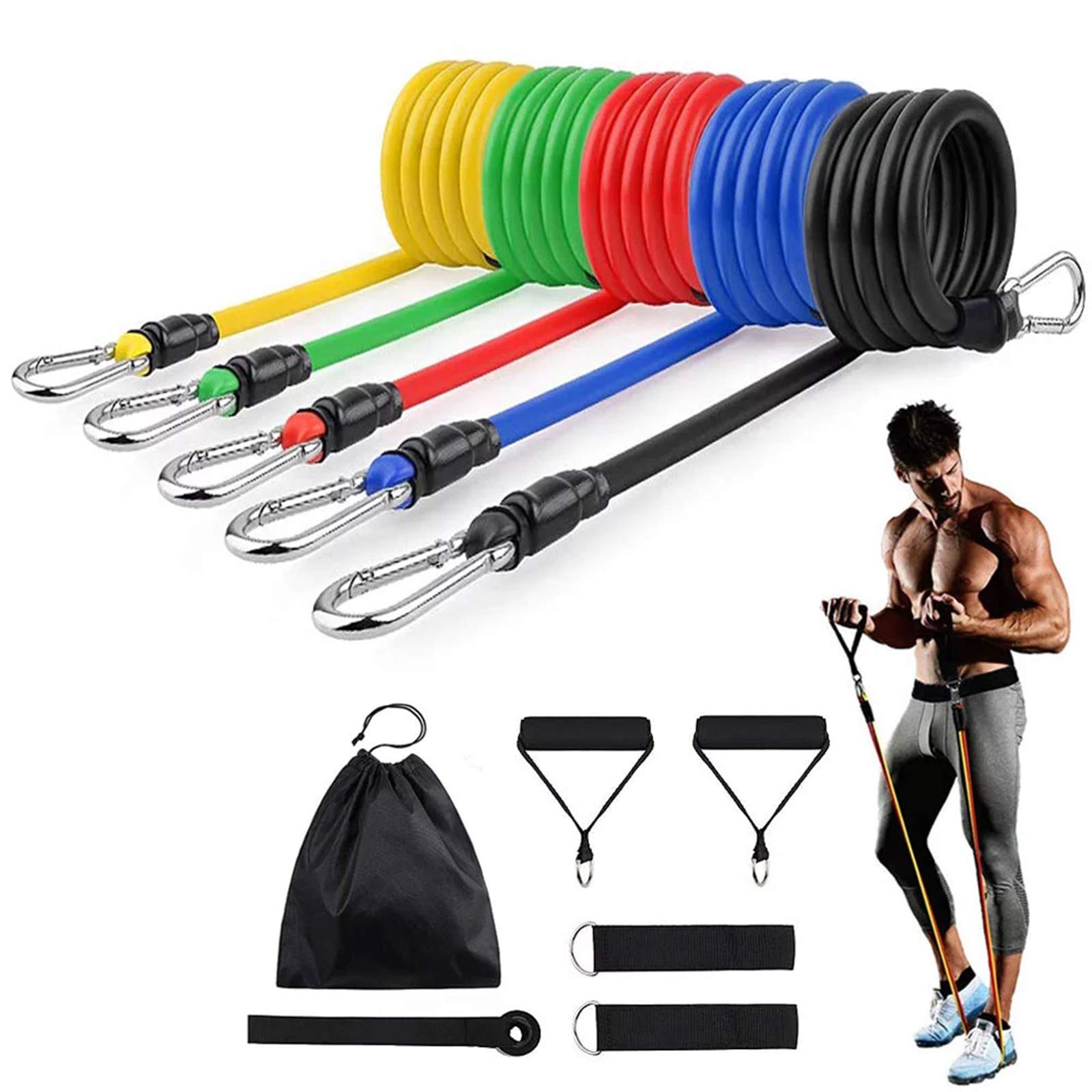 TIM-LI Ensemble De Bandes De Résistance À l'exercice - Équipement De Musculation pour L'entraînement À Domicile, Y Compris Sac De Transport De Sangle De Cheville d'ancrage De Porte