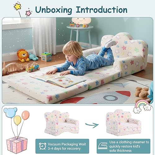 Miniatura 130 de Tiita Silla para niños, cómodo sofá plegable para niños, sofá ligero para niños con asa de transporte y bolsillos laterales, reposabrazos de espuma