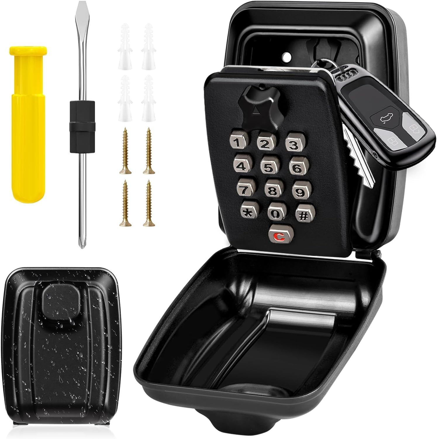 Tazweeq Super Secure Outdoor Wall-Mounted Key Box, 12-Digit Code, Heavy-Duty Aluminum Alloy & Steel, Weatherproof & Extra Large Capacity for Home, Office, School, & Garage