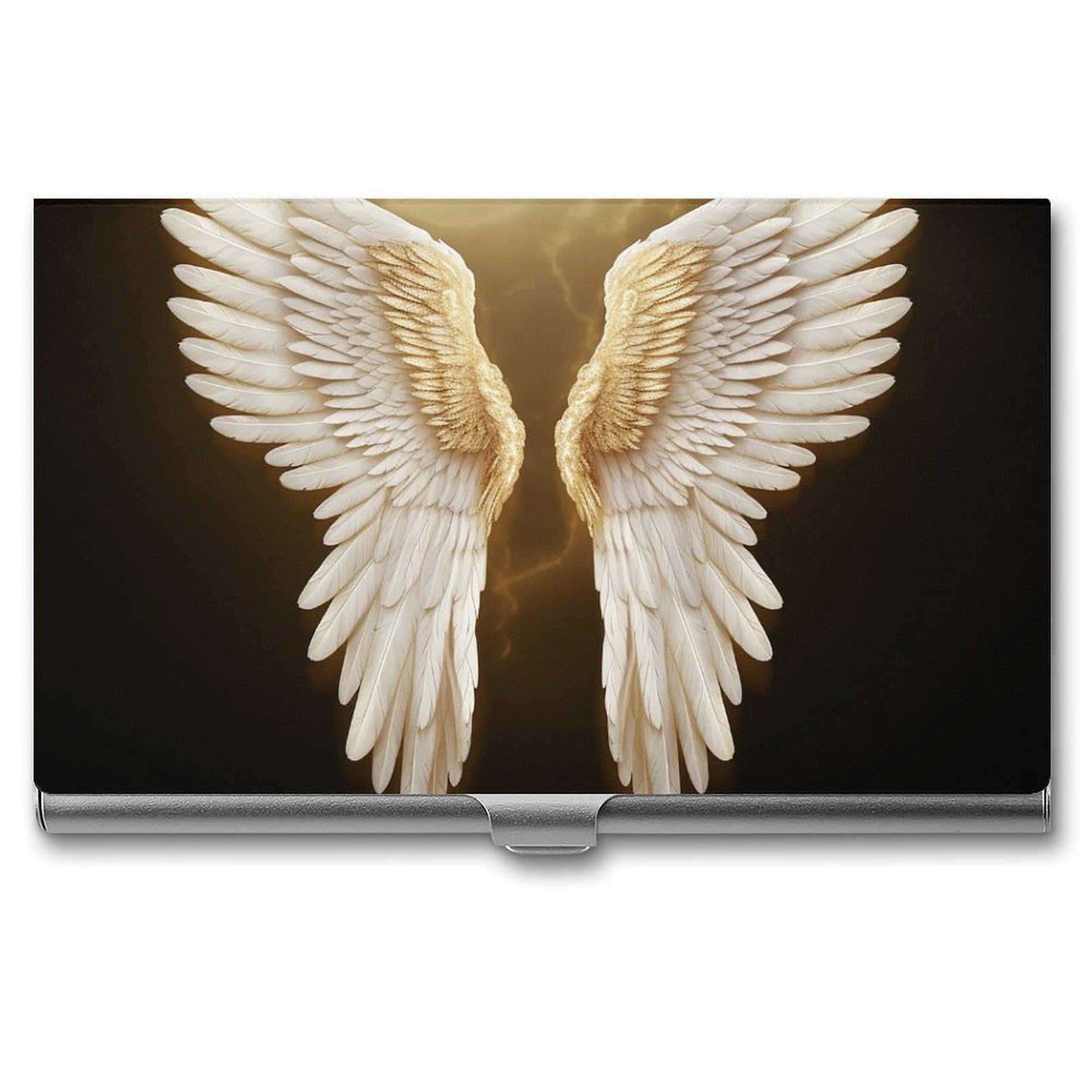 DWVTSLH Angel Wing Business Card Holder, Slim Portable Metal Business Card Case Pocket Wallet Professional Name Cards Holder for 22-30 Cards, Credit Card ID Case/Holder for Men Women