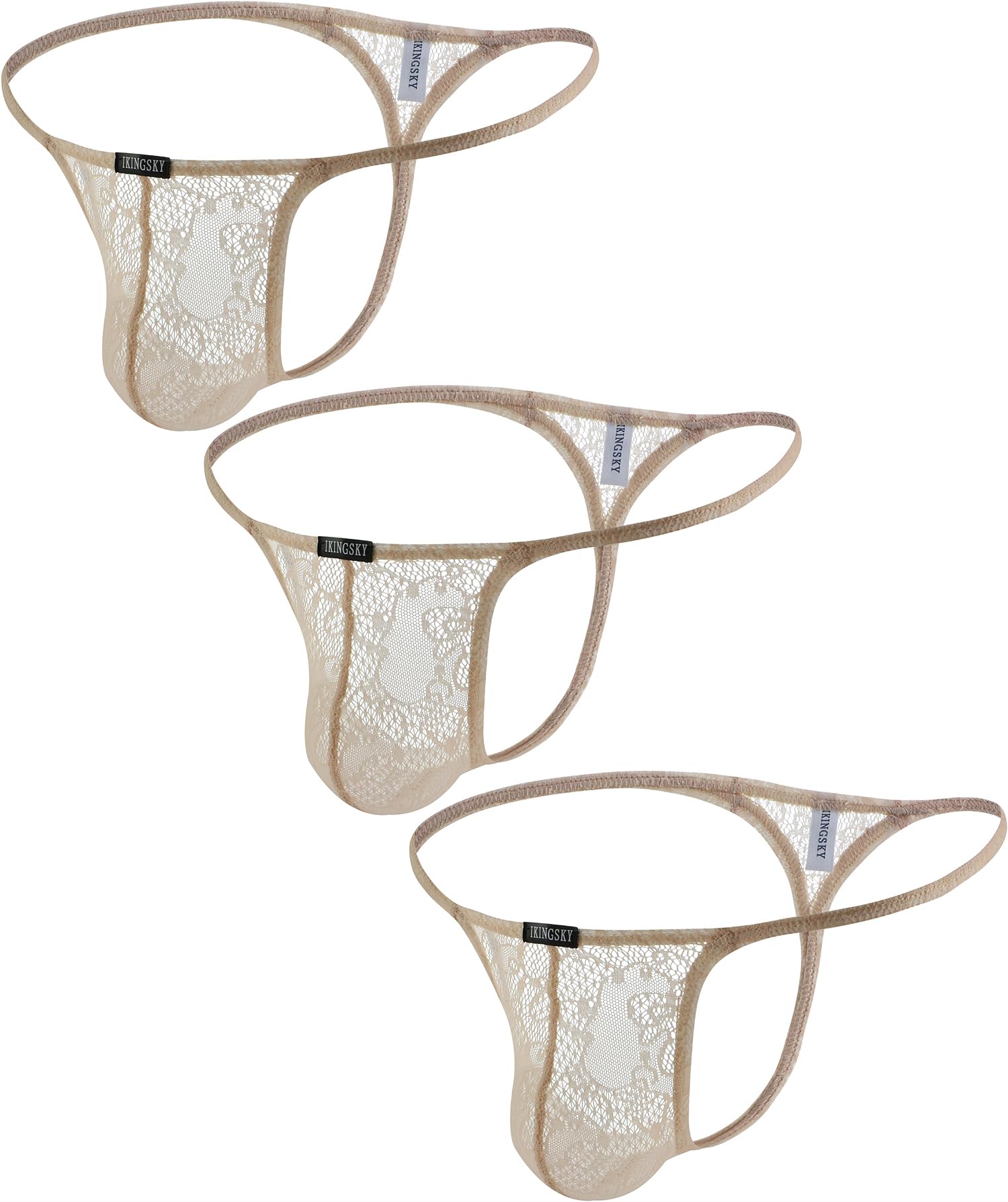 iKingsky Men's Lace See Throught G-String Underwear Sexy Low Rise Pouch Y-back Thong Underpanties