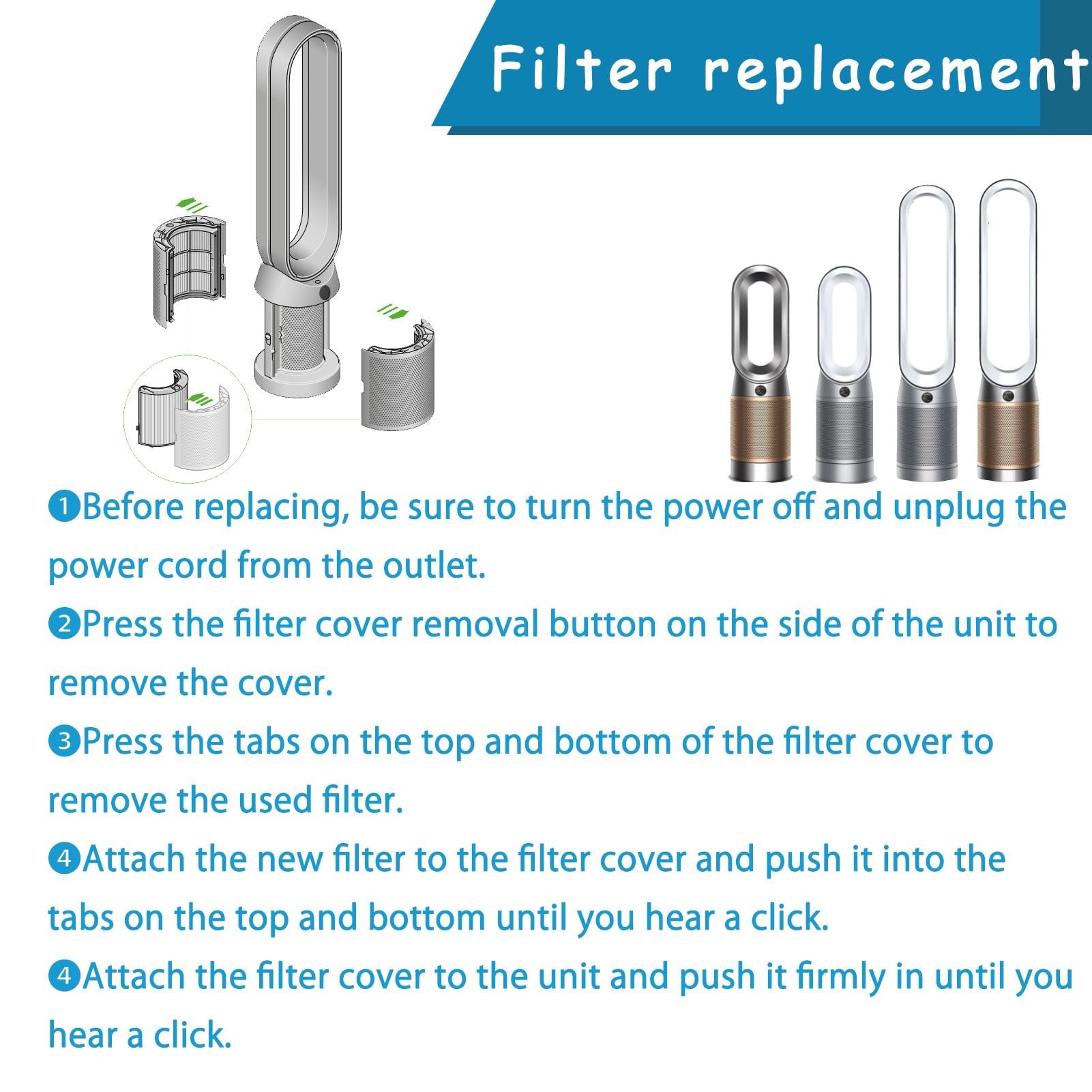 Filtration HEPA 2 en 1 compatible Dyson TP06-TP10, HP04-HP10, PH01-PH04