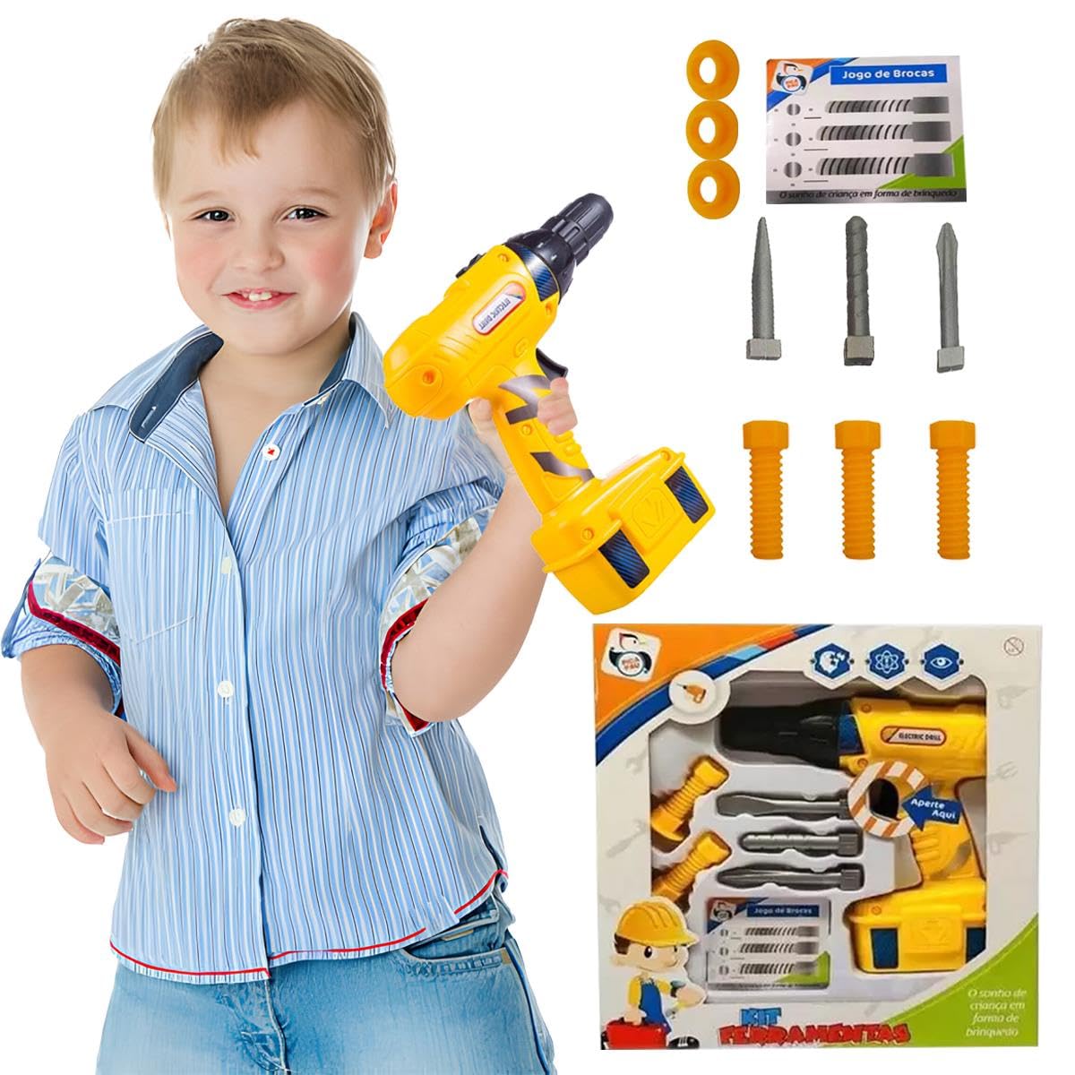 Xwin Kids Tool Set with Electric Toy Drill, Pretend Play Construction Tools Kit with Interchangeable Bits, Screws and Safety Gear, Durable Role Play Toy for Children Ages 3+ Years