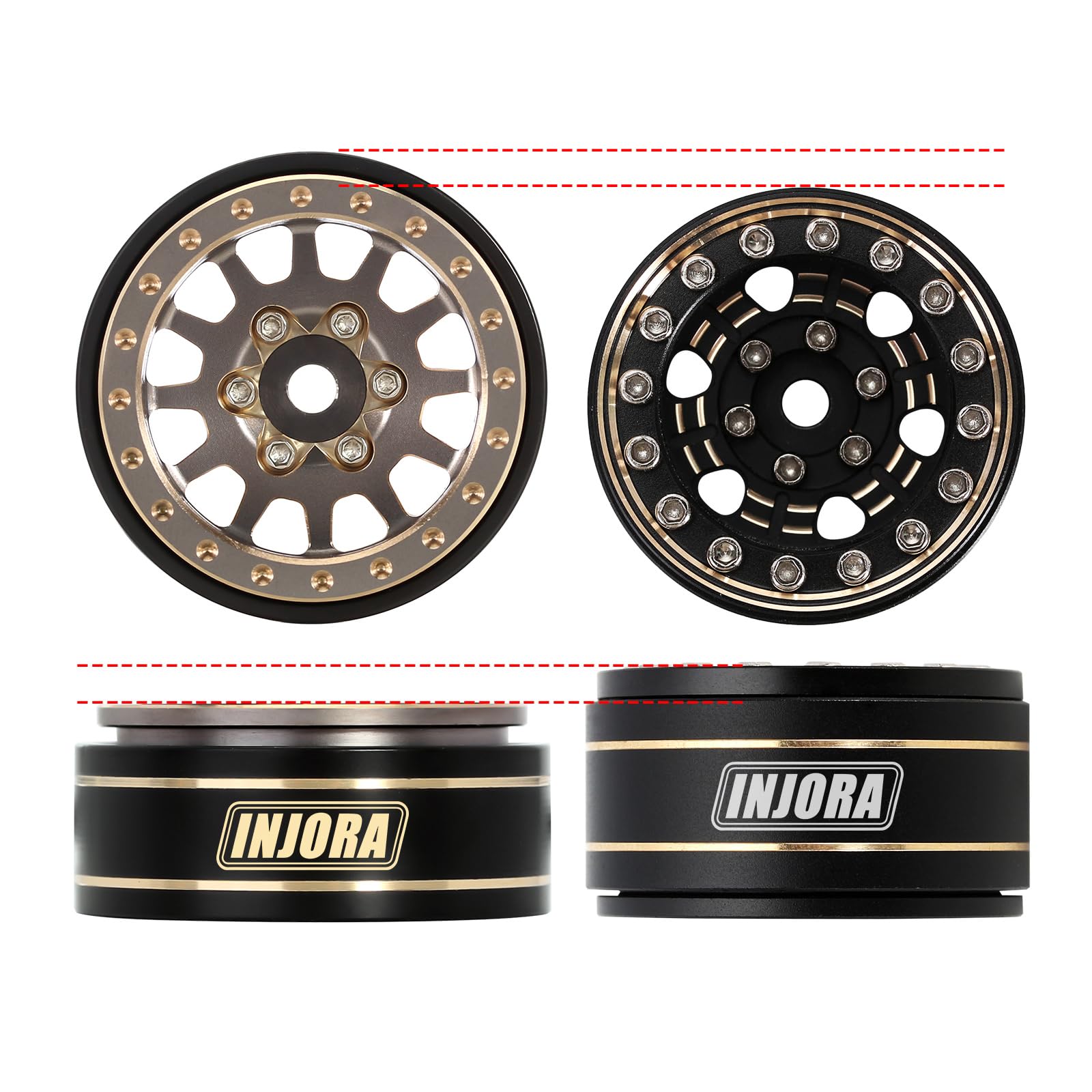 INJORA 1.0 Plus Brass Beadlock Jantes 4PCS 12-Spoke Roues pour TRX4M SCX24 FCX24 1/24 1/18 RC Crawler, 42g/pcs(Gris)