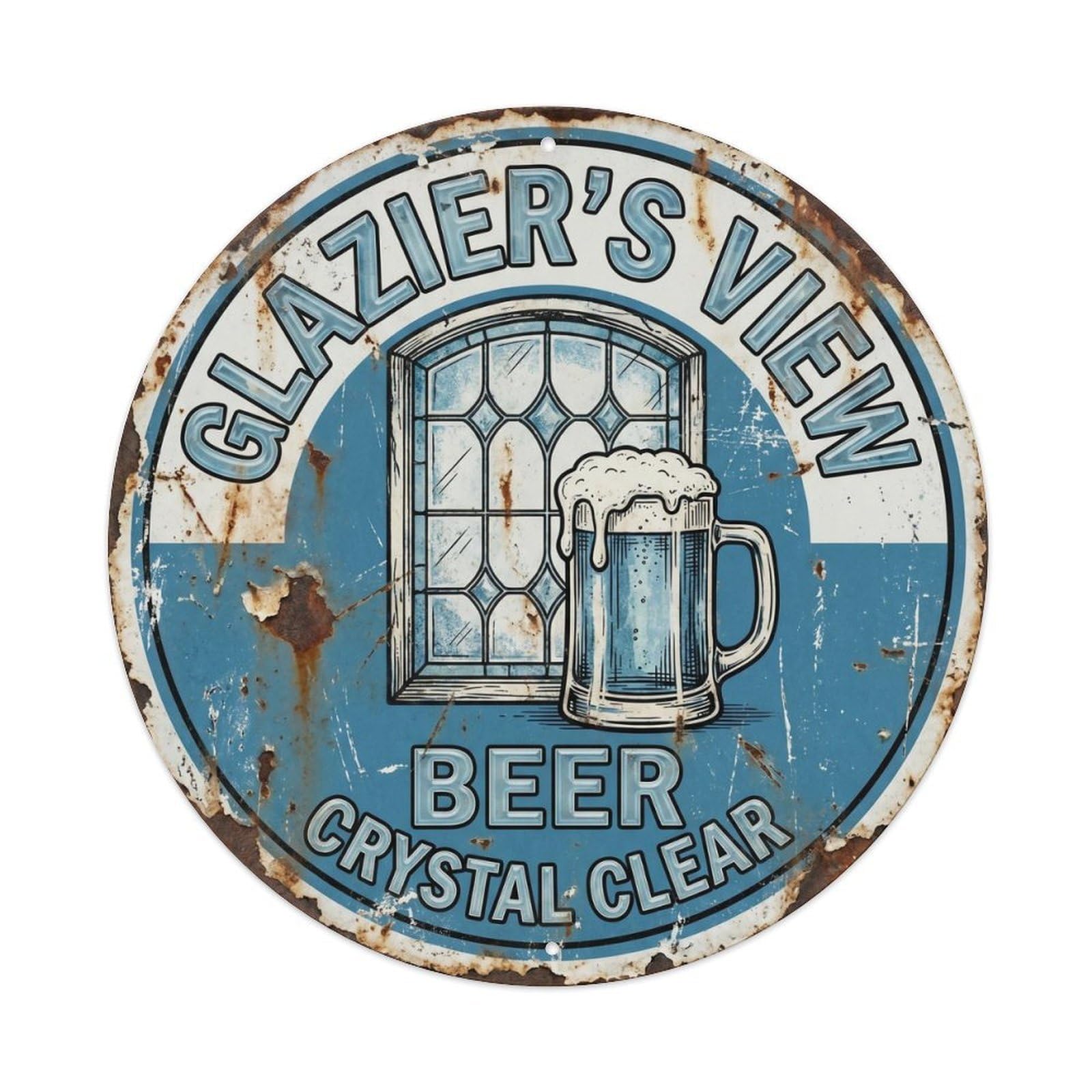 Retro Bar Style Glazier Window Basement Beer Metal Tin Sign Plaque Wall Decor for Cafe, Club, Garden Round Metal Poster 8x8Inch