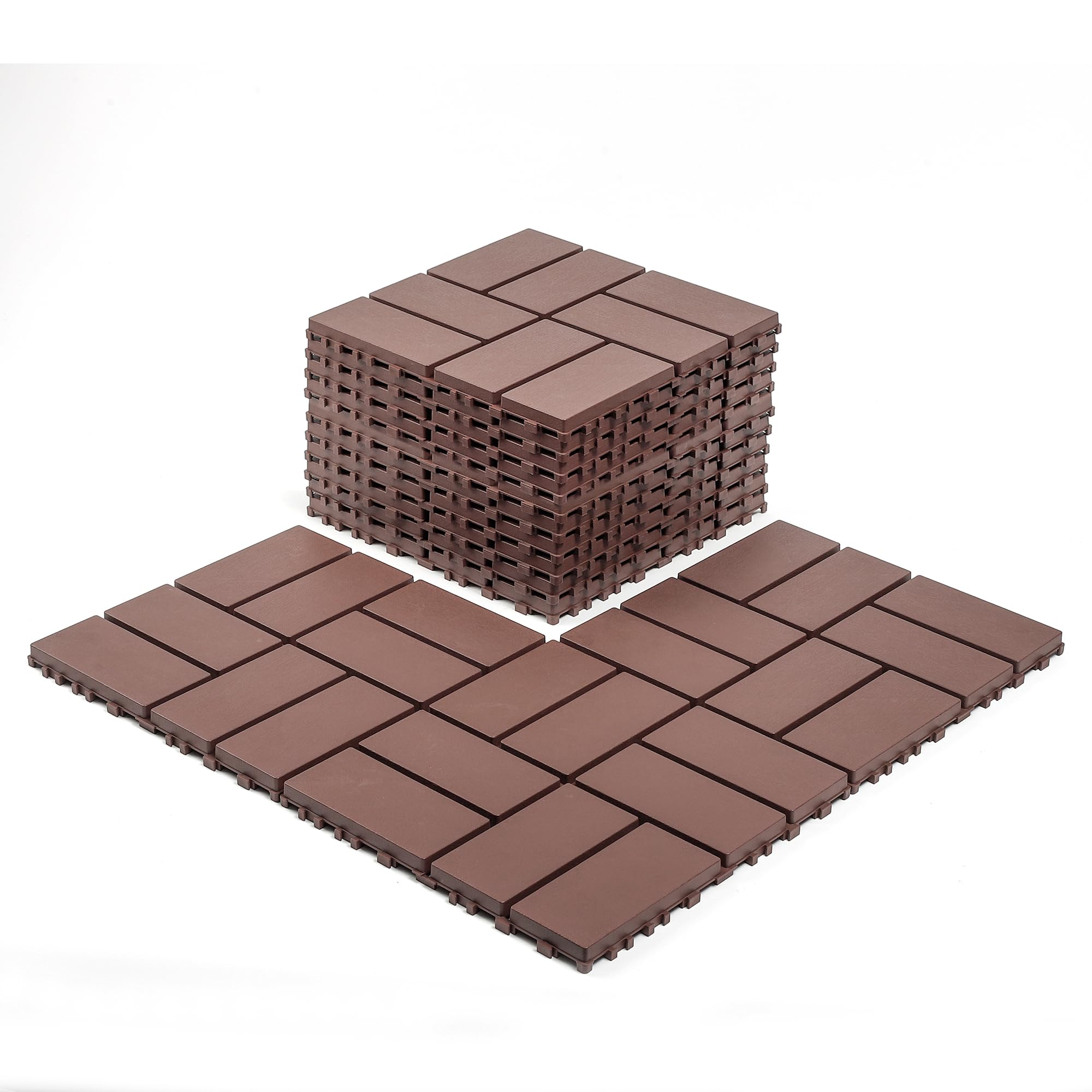 Plastic Interlocking Deck Tiles, 12"x12" Waterproof Outdoor Flooring All Weather Use, Patio Floor Decking Tiles for Porch Poolside Balcony Backyard,(Red Brown)