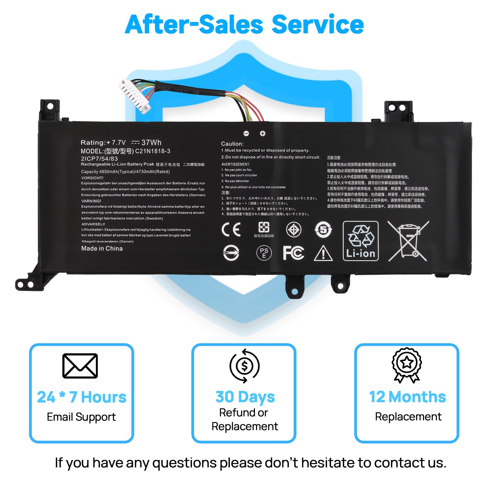 B21N1818-3 C21N1818 Batteria Compatibile con Asus VivoBook A509 D509 F509 M509 X509 A409 D409 F409 X409 F509M F509MA X509MA X509DA X509BA X509F X509FA X509FB X509FJ Serie, B21N1818