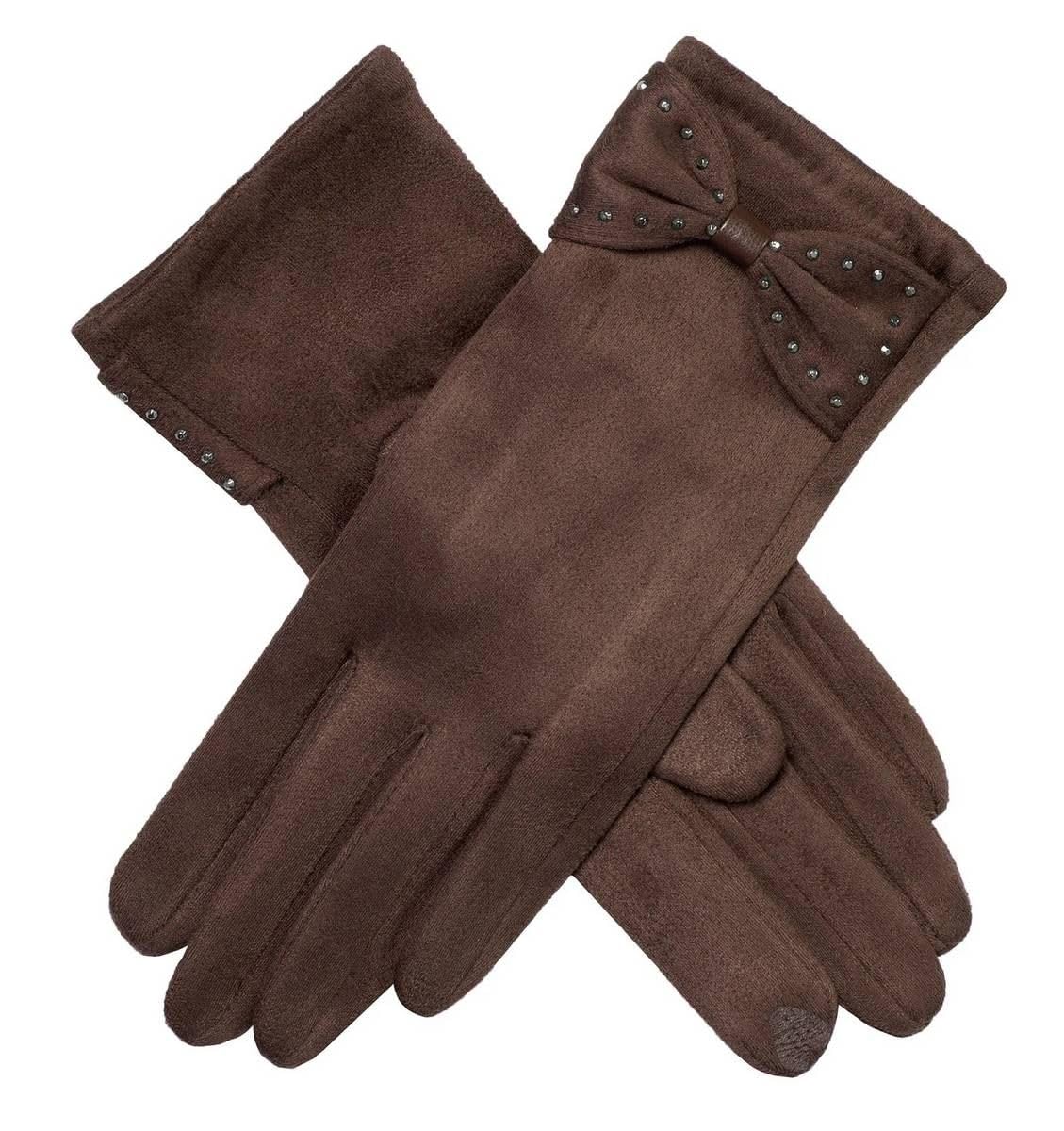 Dents Women's Brown Touchscreen Velour-Lined Faux Suede Gloves - Mocca