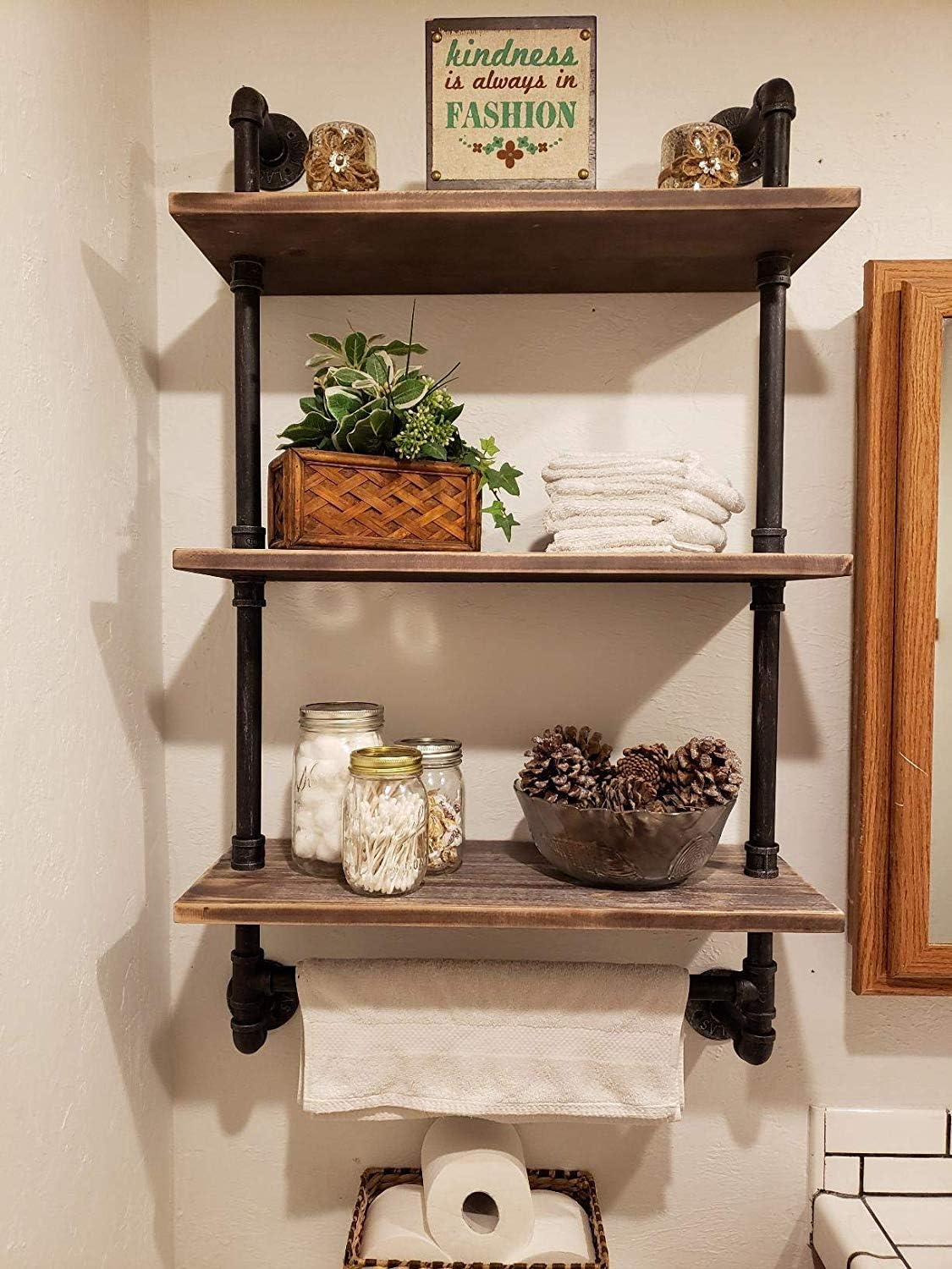 24"Industrial Pipe Bathroom Wall Mounted Shelves with Towel Holder