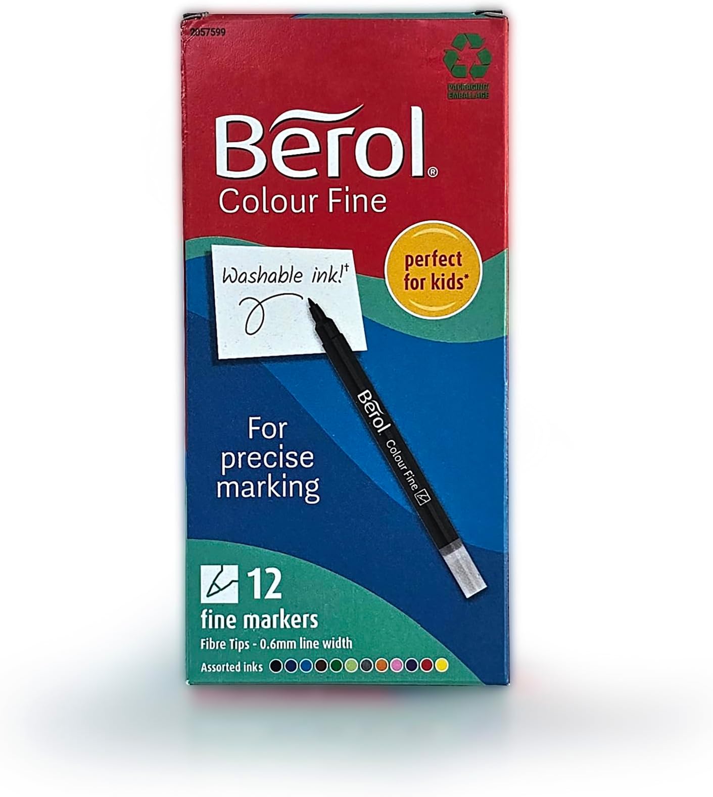 Berol Felt Tip Colouring Pens | Broad Point (1.2mm) | Assorted Colours with Washable Ink | 12 Markers