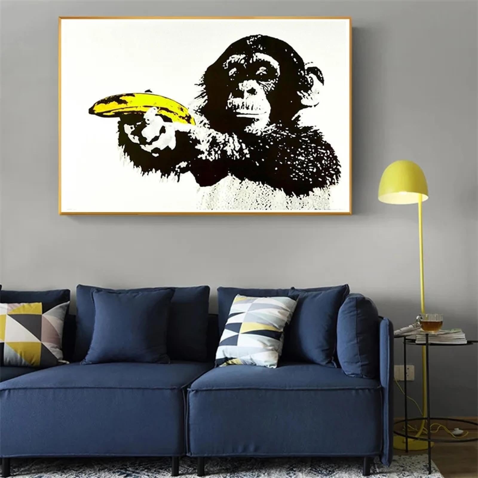 Affiche singe tenant une banane toile murale pasinting abstrait dessin animé 80x110 - 8