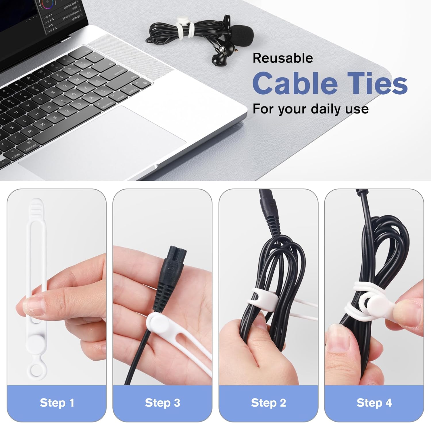 60pcs Silicone Cable Ties 4.3 inch Reusable Cord Ties cord wrap Straps Keeper Wire Ties cable organizers for Charging Cords Wire Desk Cable Management Travel Accessories (Black)