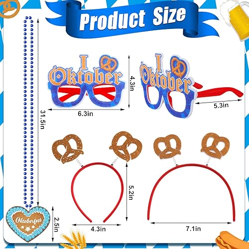 Miniatura 2 de Jenaai Juego de 36 accesorios de fiesta de Oktoberfest, accesorios para cabina de fotos de Oktoberfest, diademas para gafas, collares, disfraces