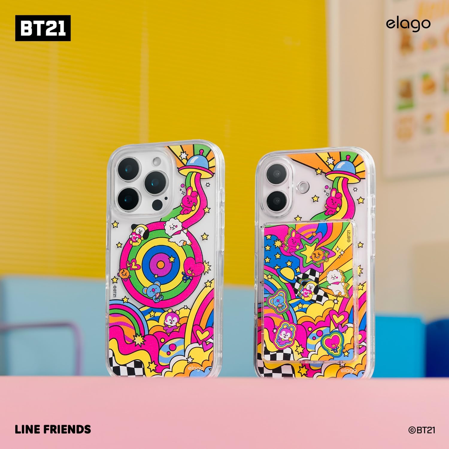 elago | BT21 Vivid Colletction Case Compatible with iPhone 16 Pro Max, MagSafe Hybrid - Strong Magnetic, Screen & Camera Protection, Reduced Yellowing, Full Body Protection (Transparent)