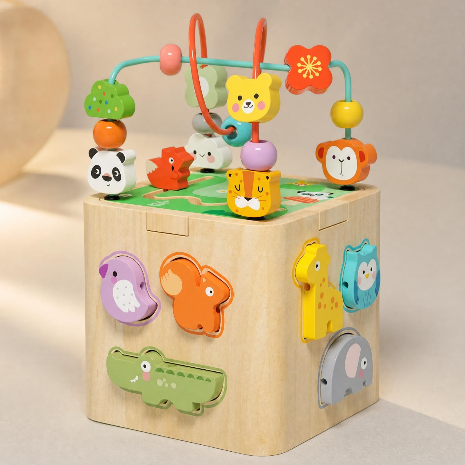 Cubo attività in Legno per Prima Infanzia Resistente Cubo attività in Legno Compatto per Area Giochi, Asilo, Abbinamento Geometrico