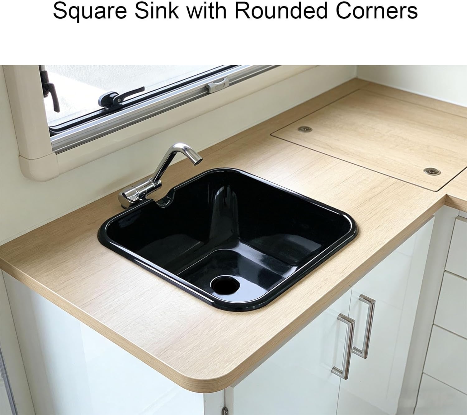 RV Sink Acrylic, Countertop Basin RV Sink, 14x14x5in for Campers Trailers and Motorhomes Space Saving Design Faucet not Included