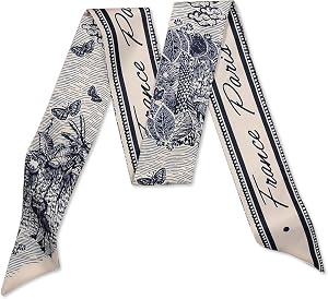 LumiSyne Skinny Silk Scarf Women Girls Narrow Long Neckerchief Artistic Flower Print Letter Pattern Satin Slim Ribbon Necktie