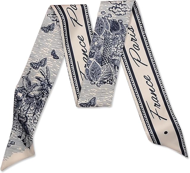 LumiSyne Skinny Écharpe en soie Femmes Filles Narrow Long Neckerchief Artistic Flower Print Letter Pattern Satin Slim Ribbon Necktie