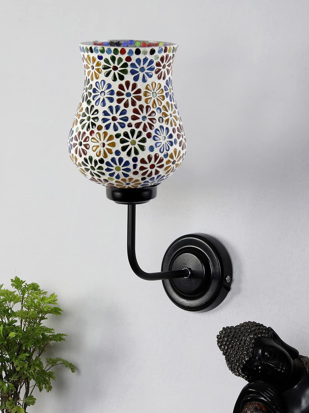 Devansh Iron Wall Lamp, Wall Decor, Wall Hanging Wood Light lamp,Vintage Wall Lamps, Industrial Wall Lights Decorative Home, Living Room, Indoor Outdoor Lighting- Mosaic Glass (Multicolor)-D
