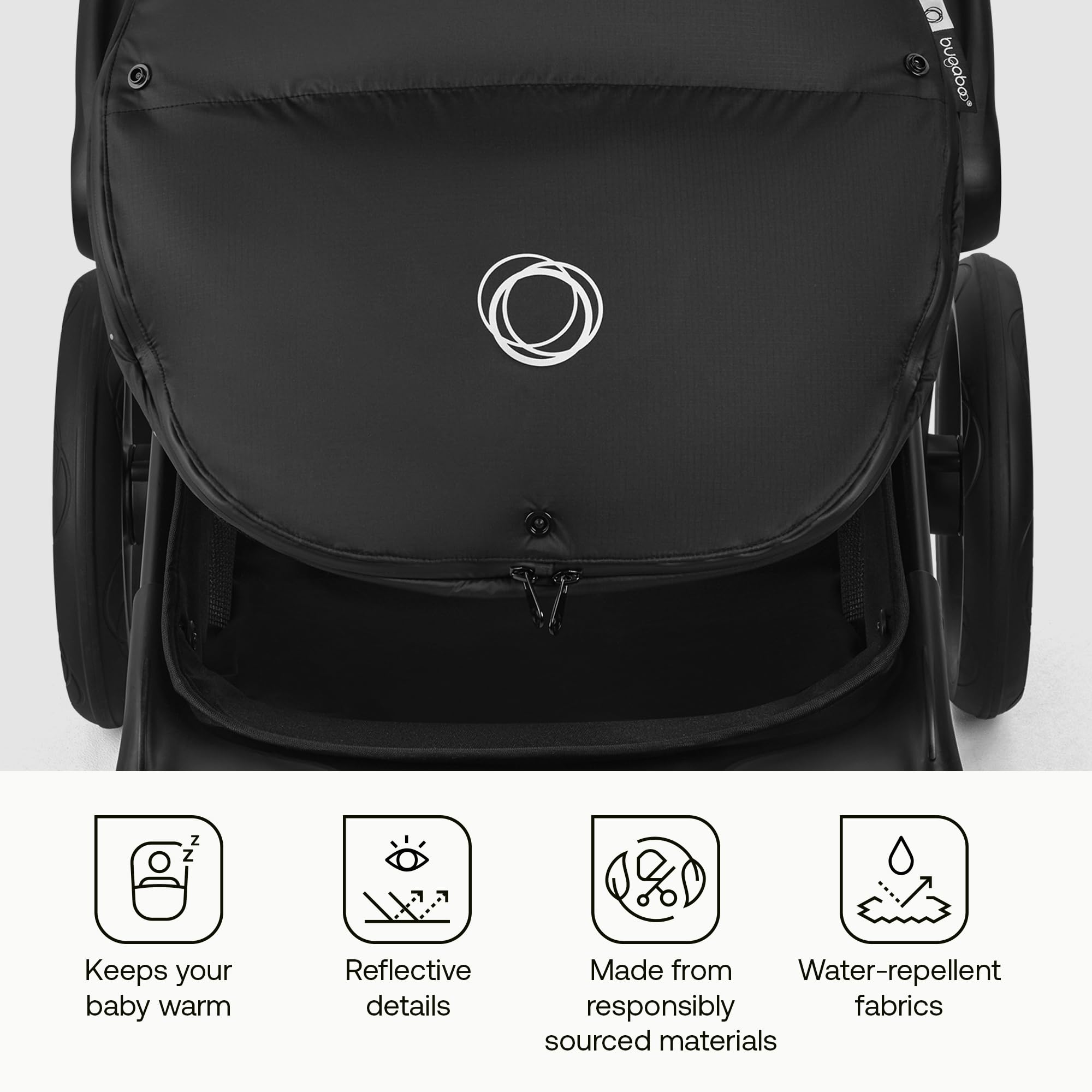 Bugaboo Performance Winter FootmuffโThermoliteยฎ Insulated, Water-Repellent Stroller Footmuff with Removable Insert, Adjustable Hood, Reflective Details โ Fits All Bugaboo Strollers