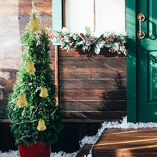 Miniatura 5 de Cascabel dorado de Navidad, adorno colgante de campana de Navidad de plástico con agujero para colgar, decoración colgante para árbol de Navidad,