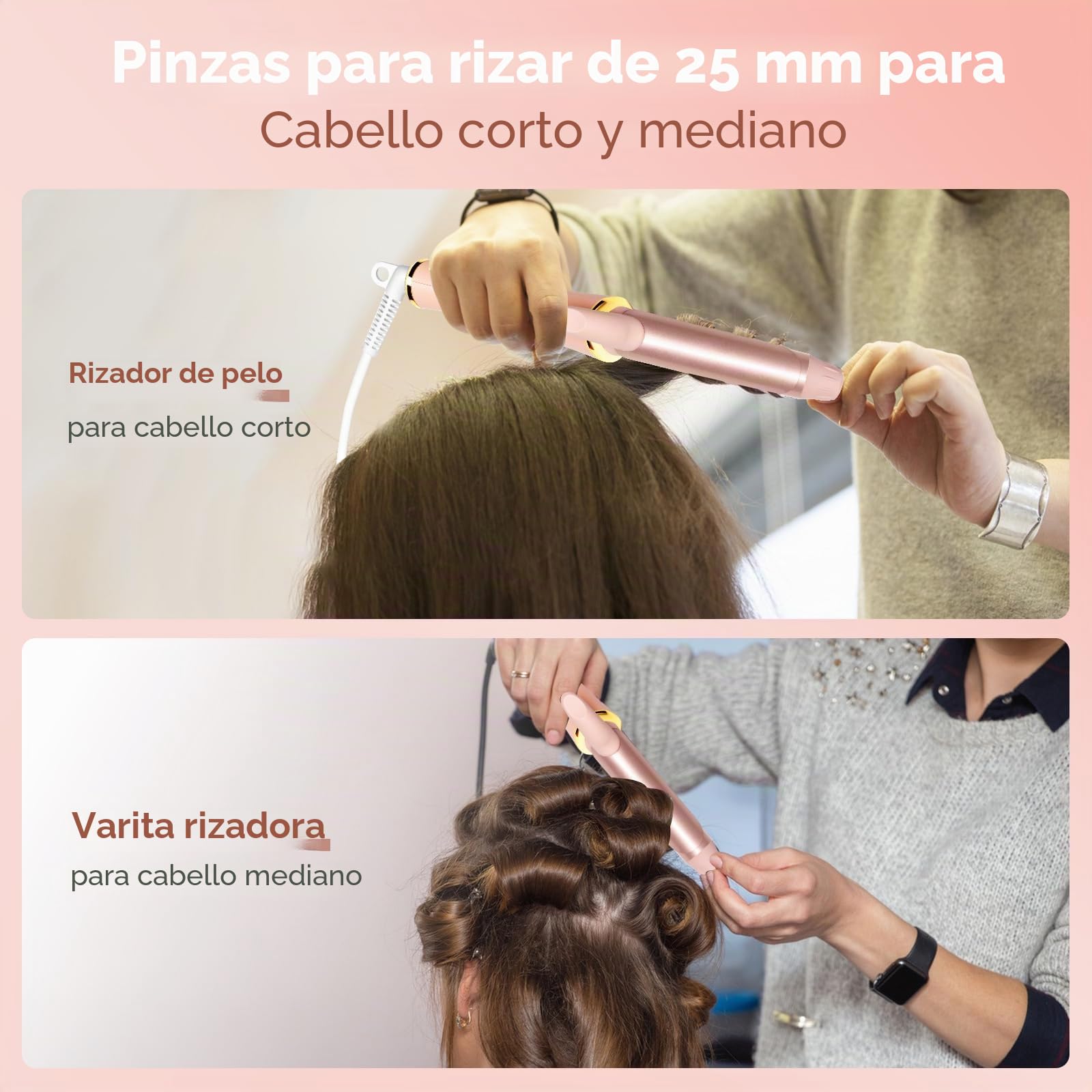 UMIGA Rizador de pelo de 25 mm para pelo corto, rizador de pelo de viaje con pantalla LCD, 5 temperaturas ajustables 120-200 ℃, doble voltaje rizador con abrazadera
