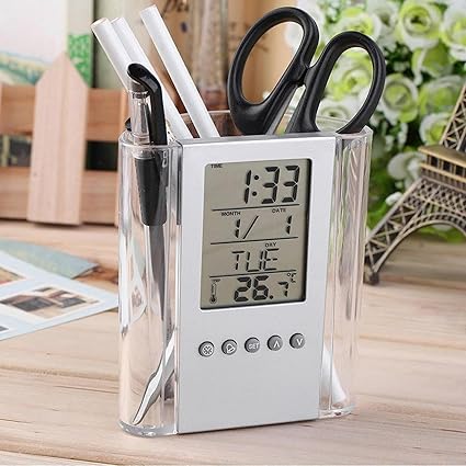 NXZ Table Pen Holder Desk Clock with Calender and Tempreature Function