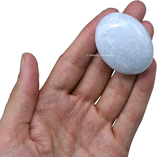 Miniatura 5 de Amazing Gemstone Piedra de palma celestita de calcita azul, piedra de preocupación de masaje caliente para equilibrio natural de chakras del cuerpo,
