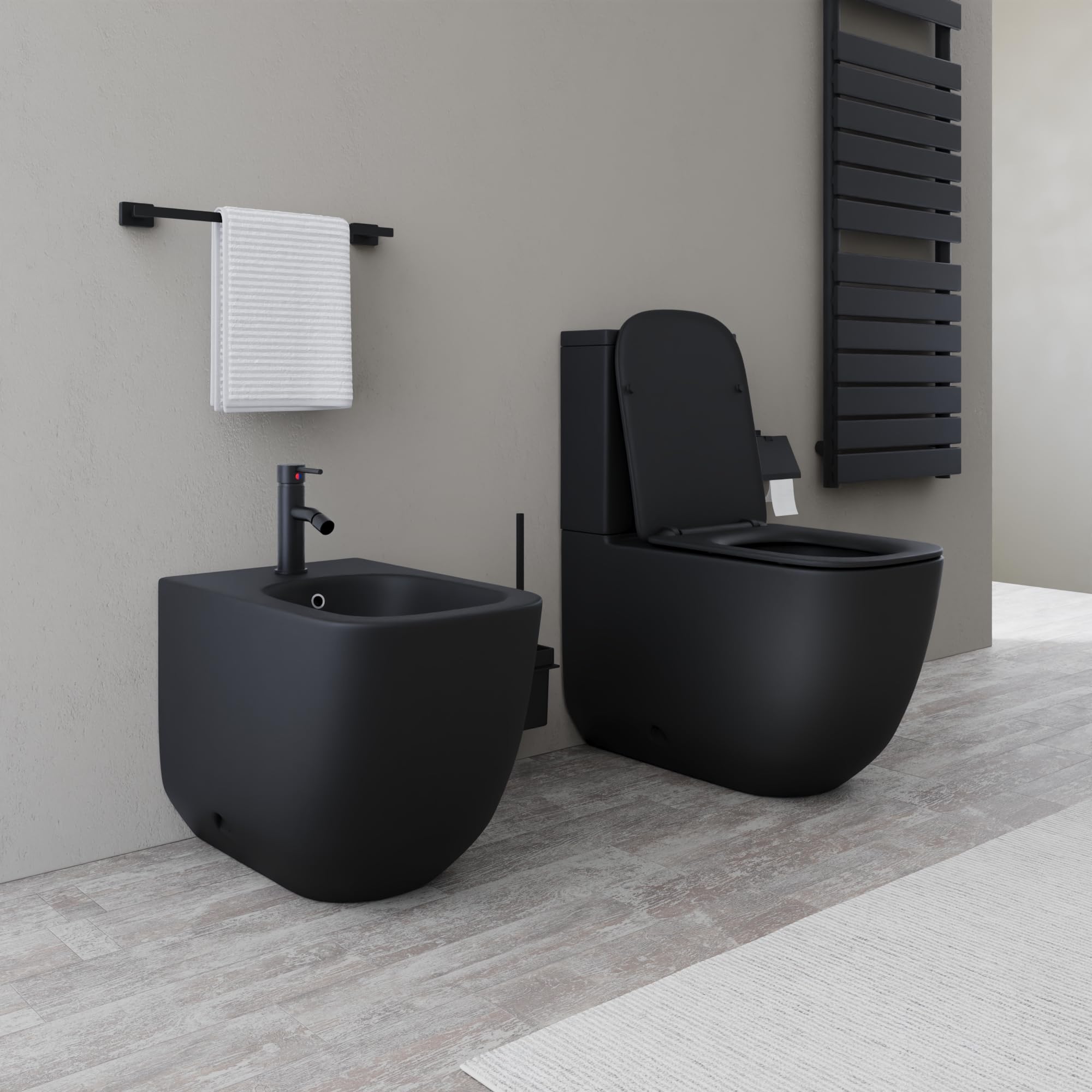 Paire de sanitaires Filomuro cuvette monobloc Tornado et bidet noir mat | Riga