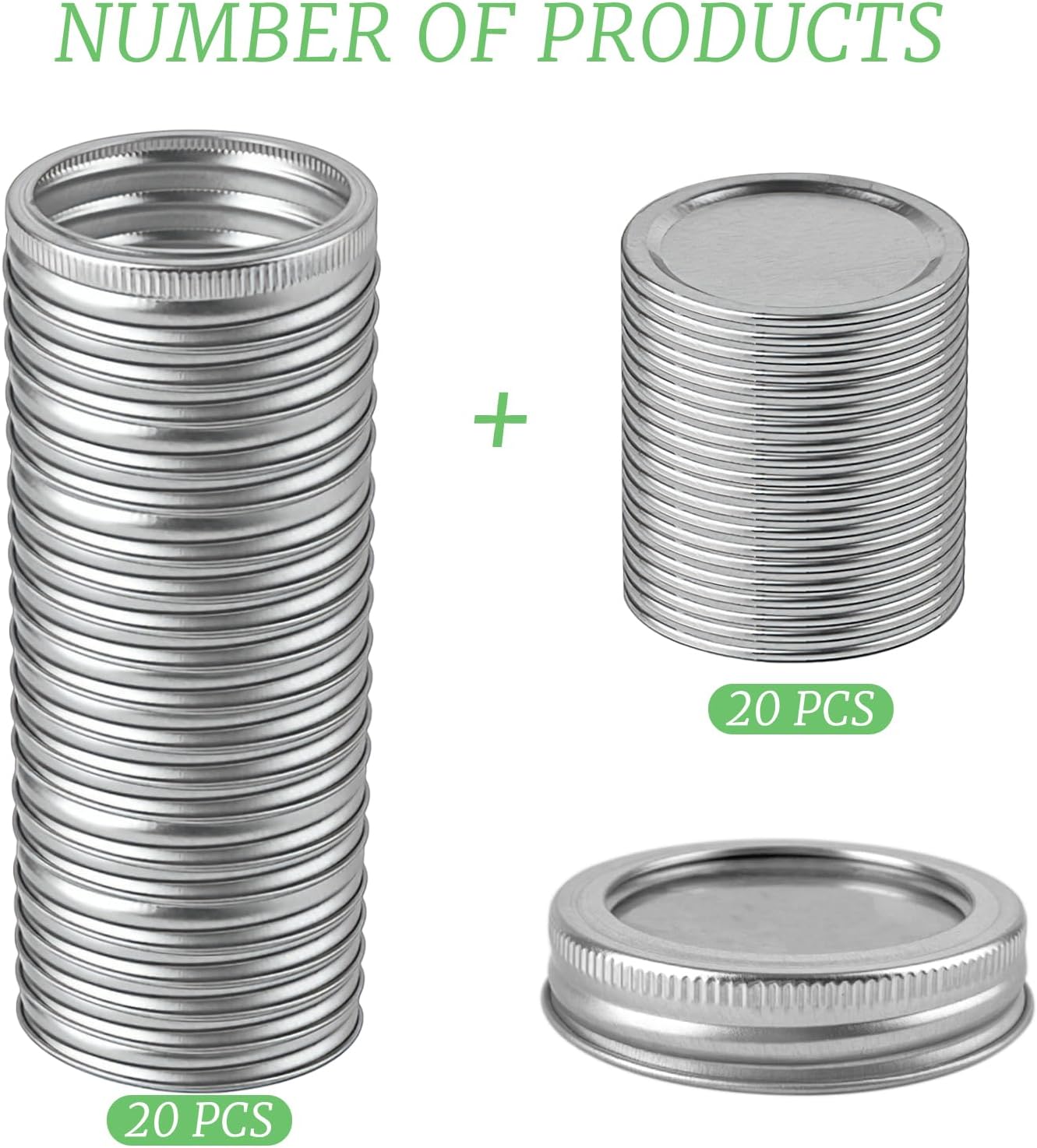 40Pcs/20Sets Canning Lids with Rings Regular Mouth, Leak Proof Split-Type Metal Mason Jar Lids and Rings Set, Food Grade Material, Suitable for Jams, Fruits, and Food Preservation