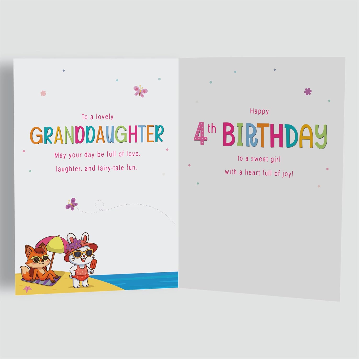 Cards Granddaughter 4th Birthday Card – Beach & Adventure Animal Design – A5 size Premium Greeting Card UK - Image 2