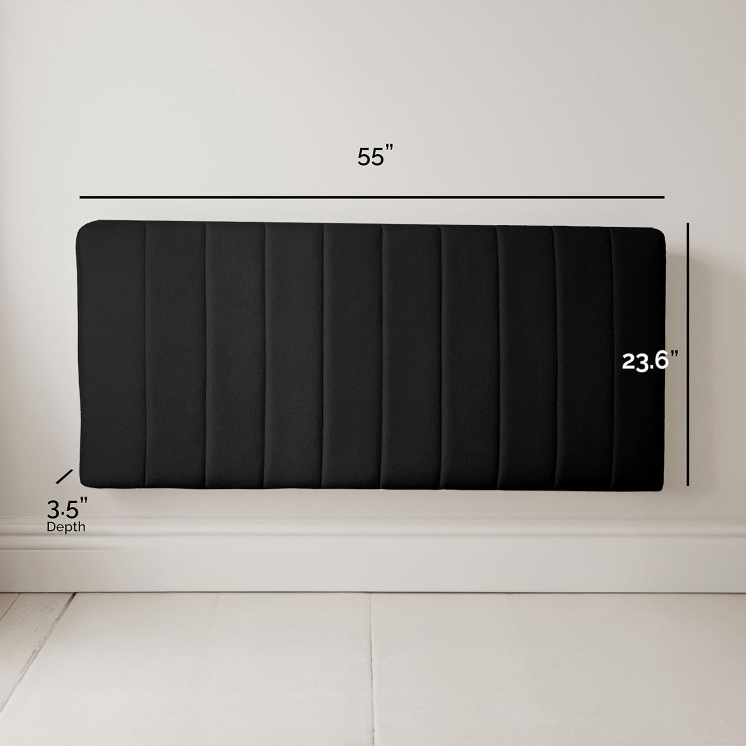 Hearth & Harbor Upholstered Full Headboard - Easy Assemble Channel Stitched Headboard Full Size - Wall Mounted Headboards with 3D Soundproof Wall Panels Peel & Stick Floating Headboards, Black