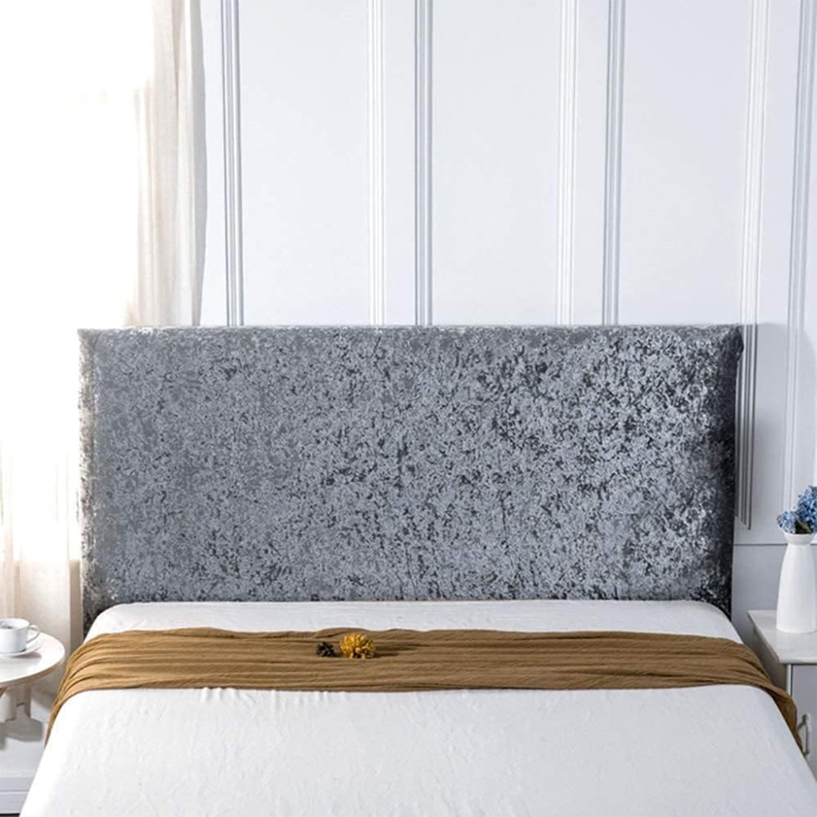 EDIEGO Bed Headboard Slipcover Crushed Velvet for Single/King/Double Headboard covers Stretch Furniture Protective Dustproof Cover For beds Wood. (Grey,180cm)