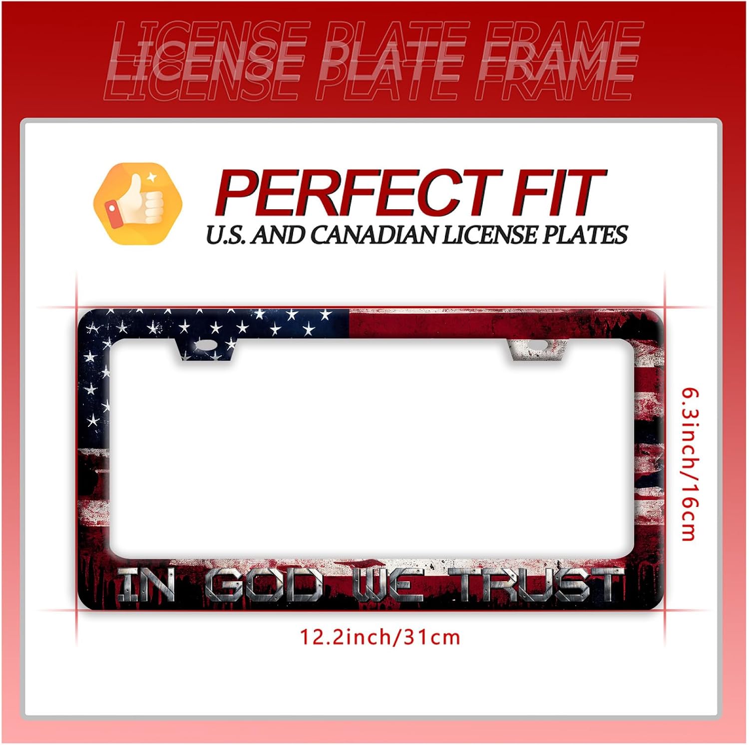 in God We Trust Christian License Plate Frame American Flag License Plate Holder Funny Stainless Steel Accessories Cars Decor with 2 Holes and Screws Fits Standard Us Ca Vehicles 12.2 X 6 Inch