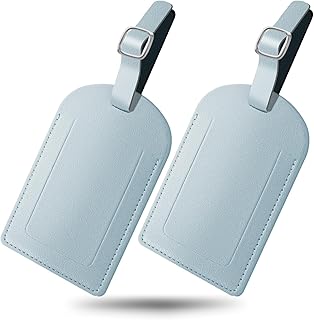 ViddVoom 2Pack Luggage Tag Set - PU Leather Bag Tags with Privacy Cover & Steel Buckles, Durable ID Labels for Travel, Fam...