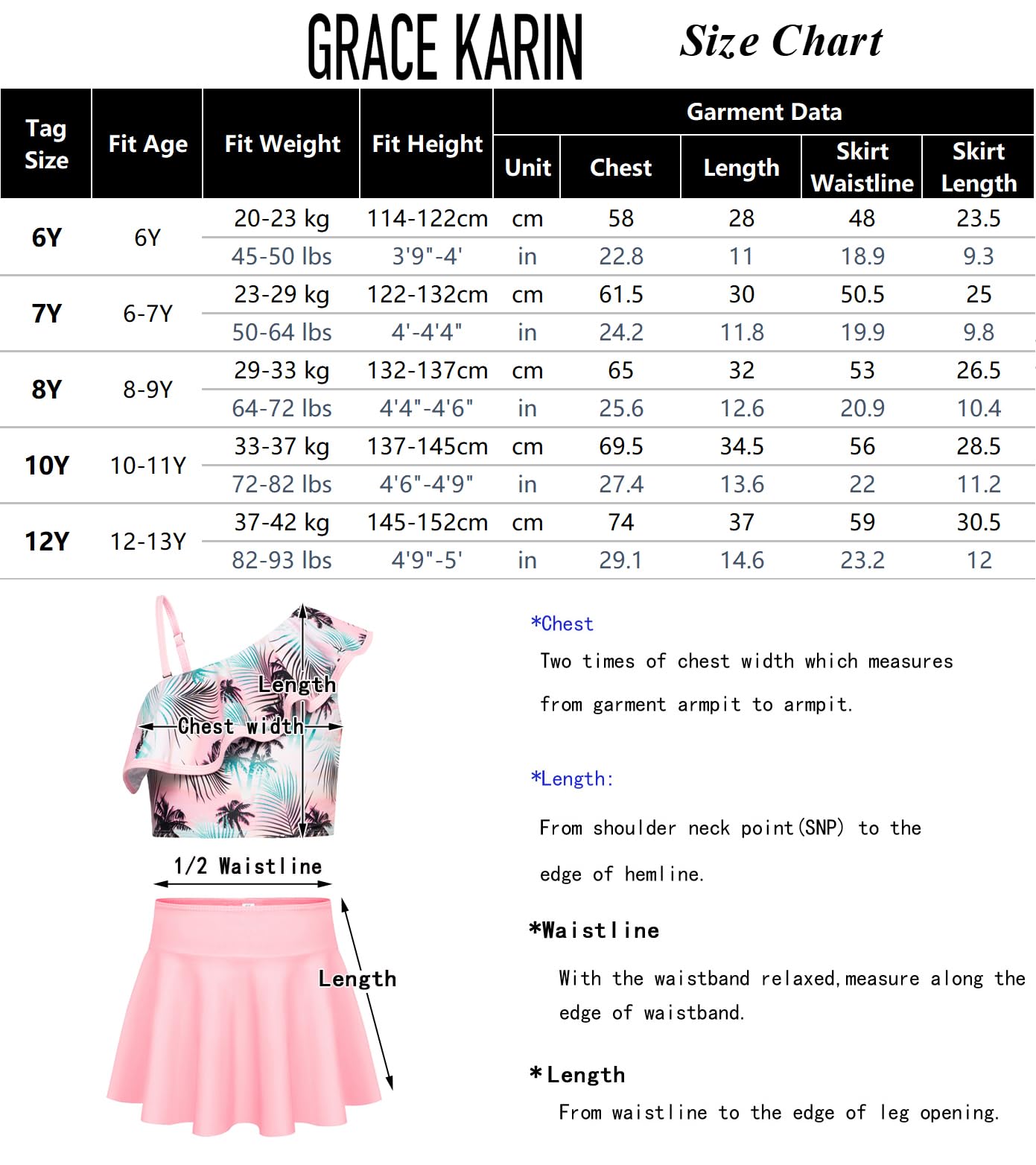 GRACE KARIN Traje de baño 3 Piezas Tankini Secado rápido Falda baño Talla 6-12