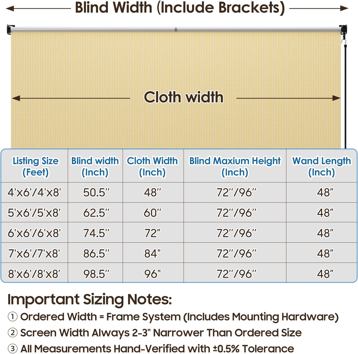 Roller Shades for Patio 6' W x 6' H, Exterior Cordless Shades Roll Up Outdoor Blinds with 90% UV Protection for Pergola, Beige - Electric/Manual Awning Crank Kit - Image 8