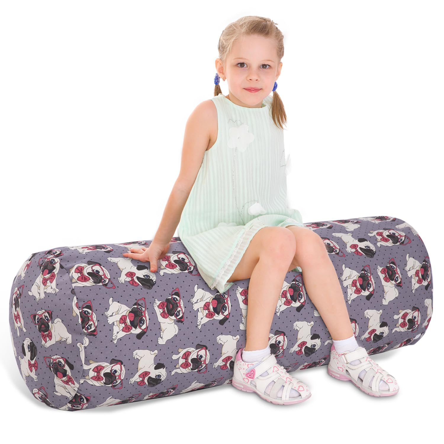 SANFERGE Stuffed Animal Storage Bean Bag Chair Cover (No Filler), Cylinder Plush Toy Storage Stuff and Sit Seat for Kids Boys and Girls, Canvas Large