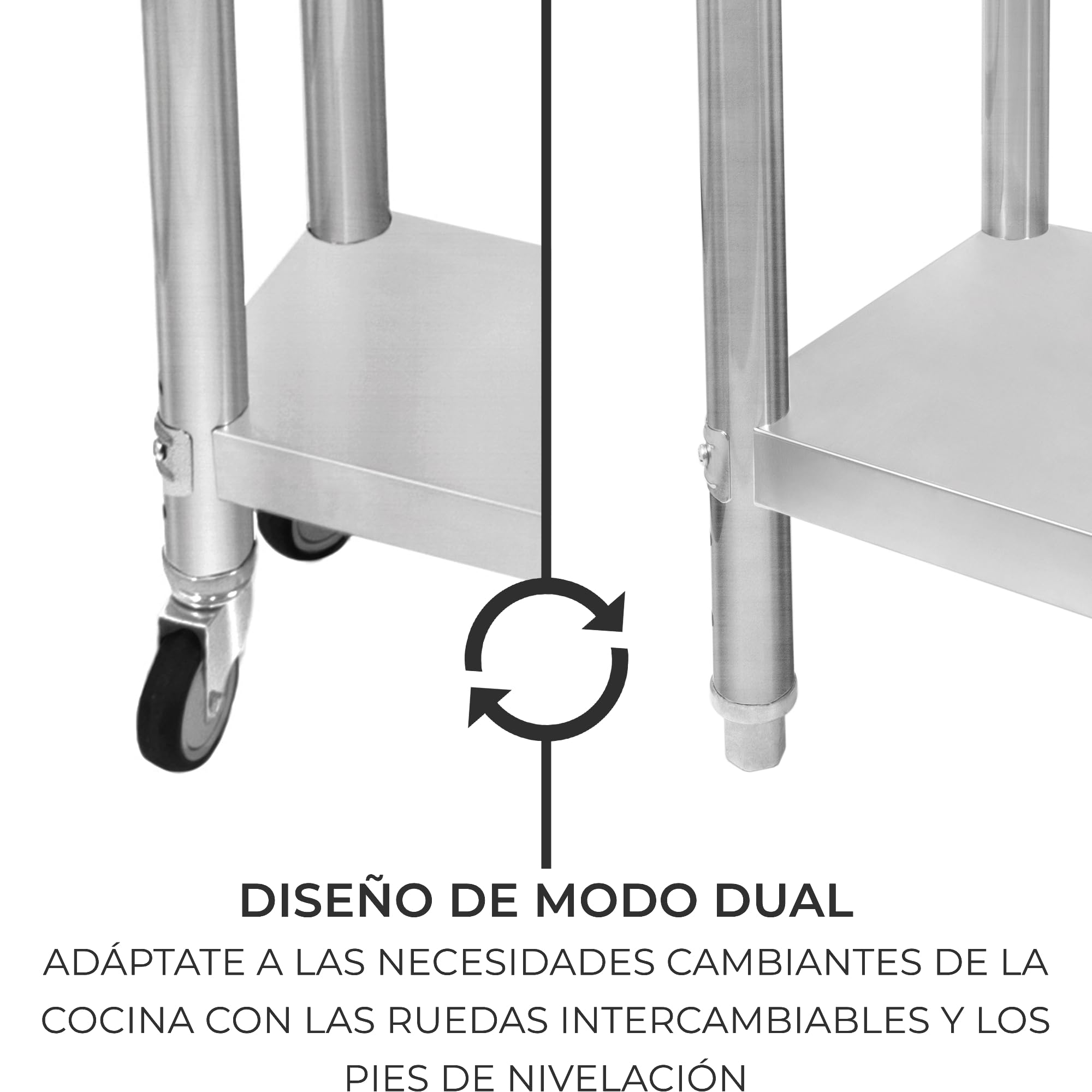 Mesa de Trabajo Cocina de Acero Inoxidable Mesa Catering Preparación de Comida 60x30x80cm Banco de Trabajo Cocina con Ruedas Frenos Pies Adaptables + Estante Inferior Ajustable Capacidad Peso 160kg