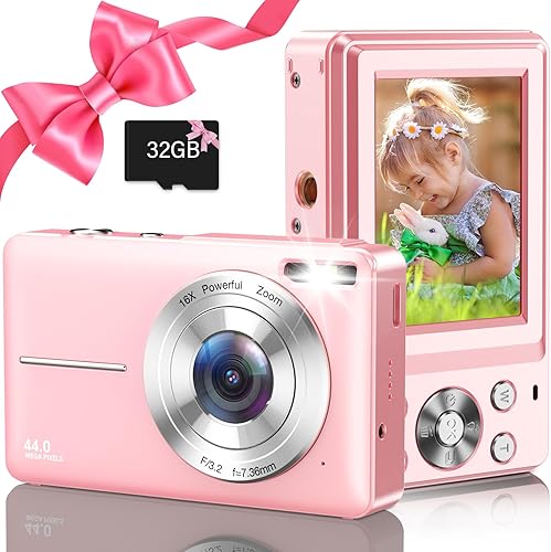 Miniatura 1 de Cámara digital 2024 FHD 1080P 44MP para fotografía, cámara digital de apuntar y disparar para niños con tarjeta de 32 GB, zoom 16X, antivibración,