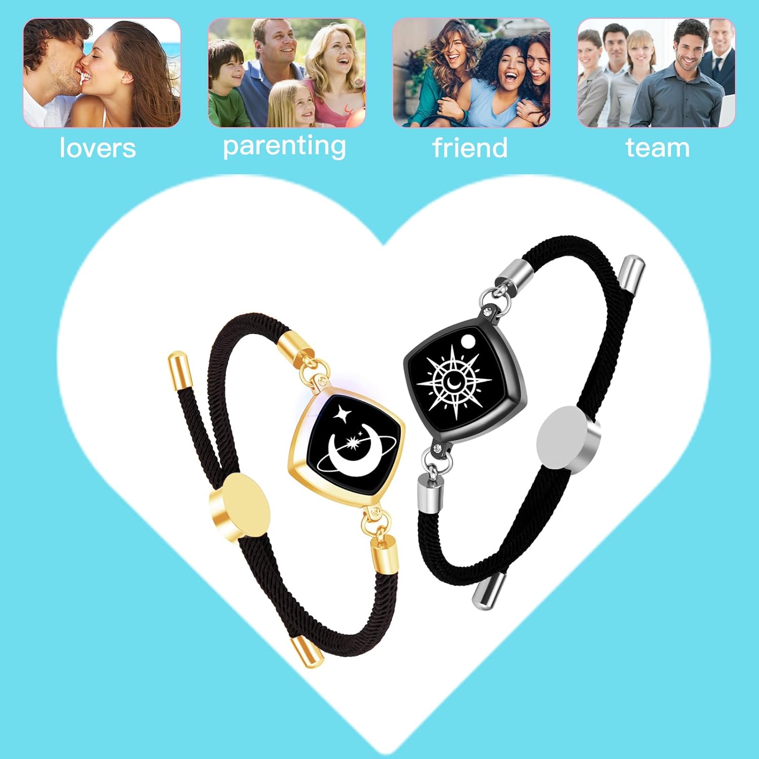 Long Distance Touch Bracelets, Vibration & Light up Remote Smart Matching Couples Bracelet for Couple Long Distance Relationship Girlfriend Boyfriend Festival Gifts Lover Jewelry Set