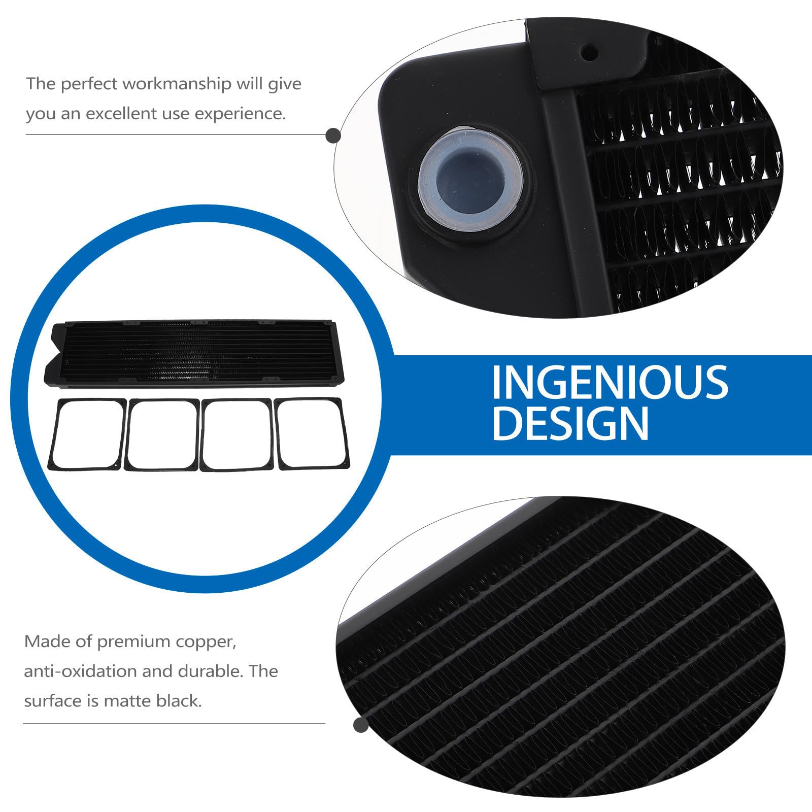 Radiateur de Refroidissement par Eau en Cuivre 48cm Noir