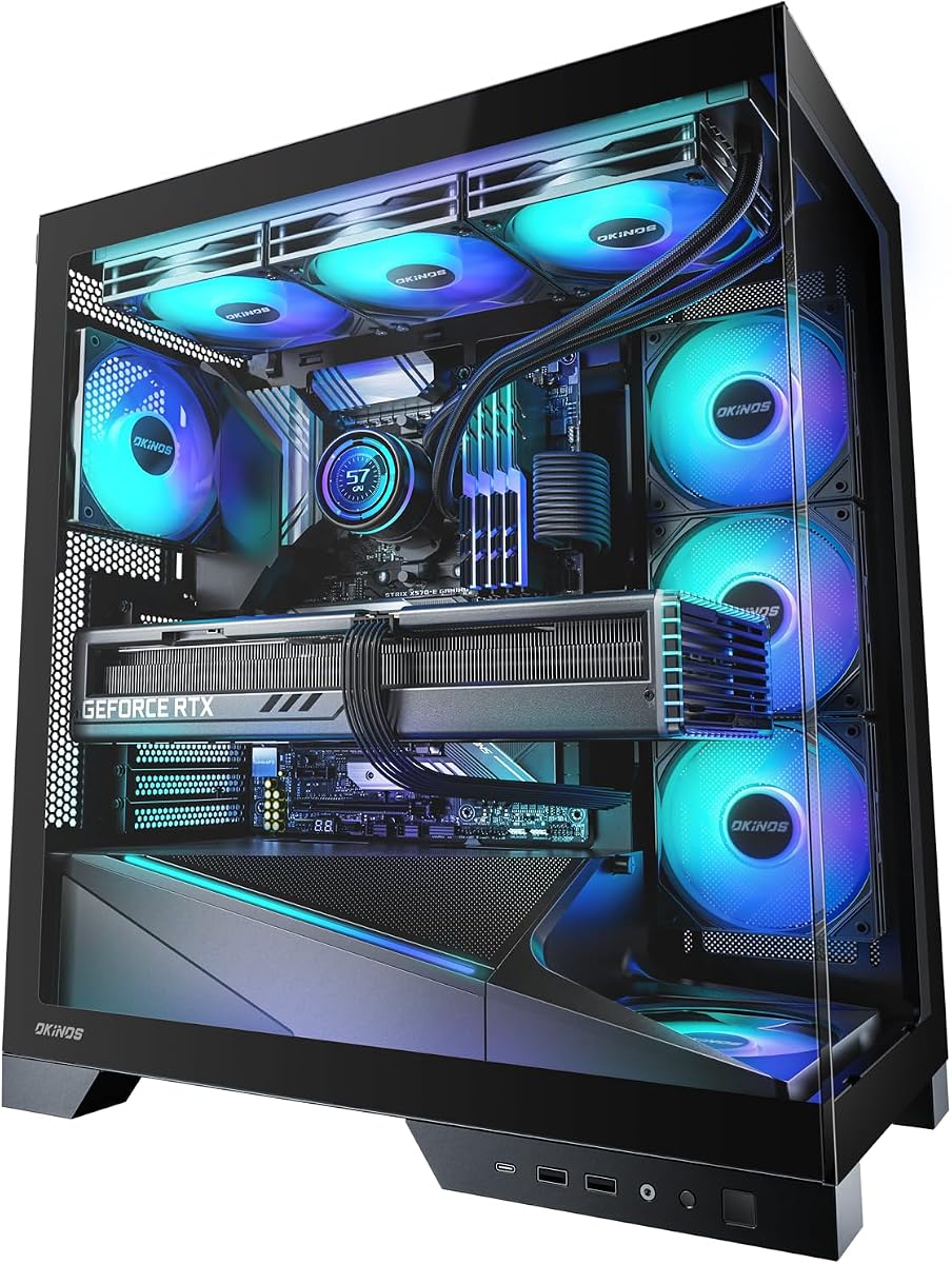 Aqua 9, ATX PC Case, 5 × 120mm ARGB PWM Fan Pre-Installed, Support Top & Side Dual 360mm Radiator, Back-Connect Motherboard Compatible, Mid Tower PC Case, Type C Port, Black
